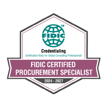 Logotipo de certificación FIDIC para la fase de contratación de proyectos en construcción.