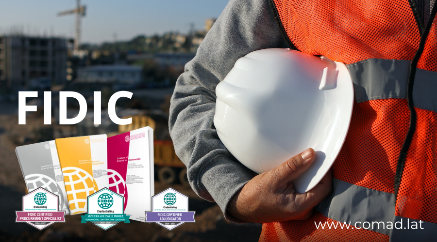 Illustration of a construction professional deciding between traditional contracts and FIDIC contracts, with road signs labeled “Disputes,” “DAAB,” and “Change.”