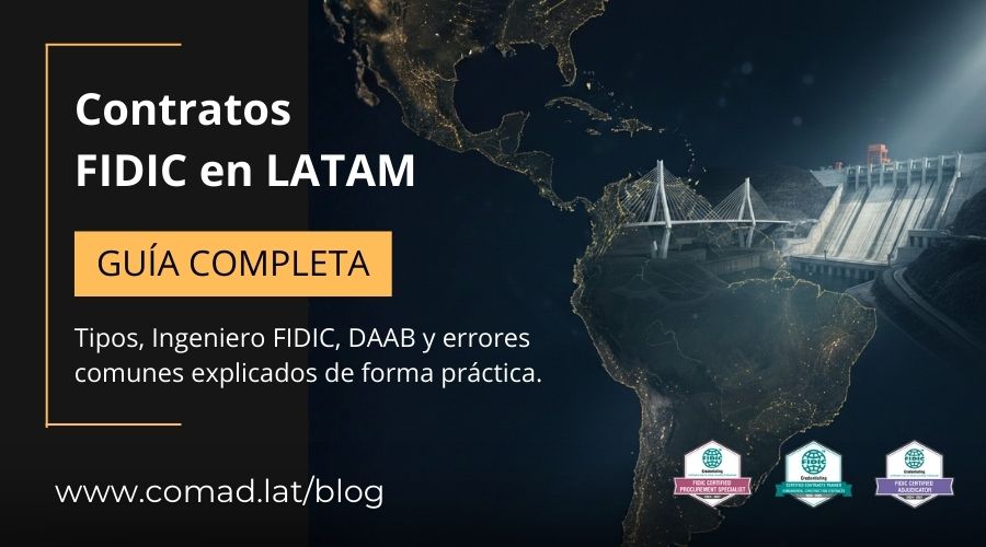 Ingenieros y abogados analizando contratos FIDIC en proyecto de infraestructura en Latinoamérica
