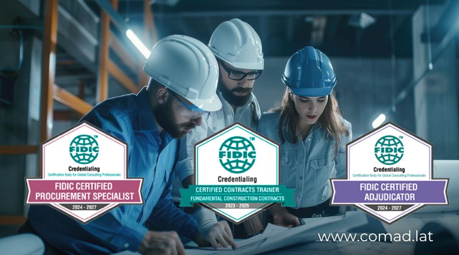 ingenieros revisando contrato fidic en proyecto de infraestructura